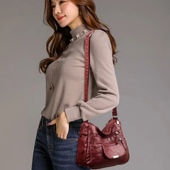 Retro Shoulder Bag Multi-Pocket Handbag Solid Color