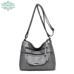 Retro Shoulder Bag Multi-Pocket Handbag Solid Color