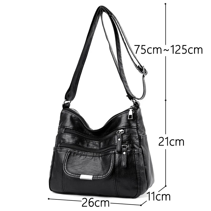 Retro Shoulder Bag Multi-Pocket Handbag Solid Color