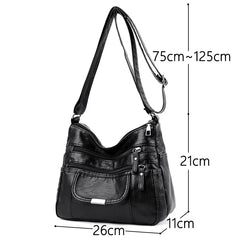 Retro Shoulder Bag Multi-Pocket Handbag Solid Color