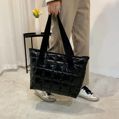 Large Capacity Shoulder Bags Women Plaid Space-cotton Down Tote Shopper Handbags