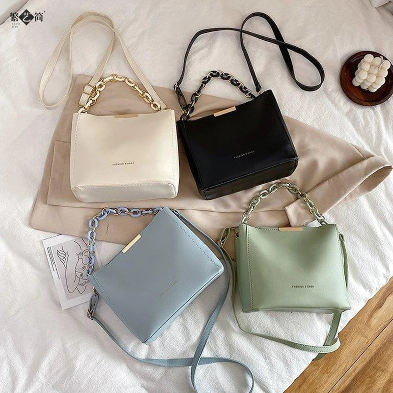 Large Capacity One Shoulder Bags PU Leather Vintage Bucket Handbag