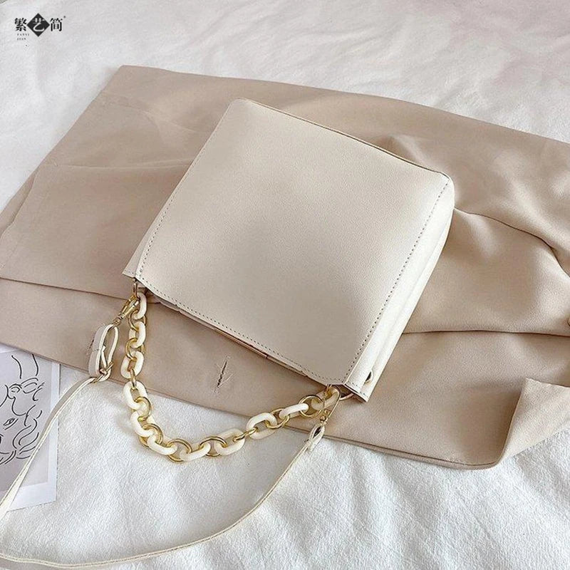 Large Capacity One Shoulder Bags PU Leather Vintage Bucket Handbag