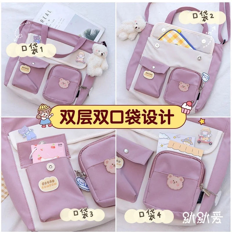 Large Capacity Canvas Messenger Bag Classic Vintage Style Student Class Bags