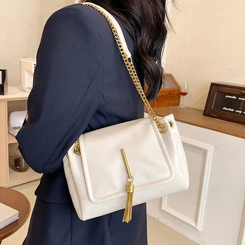 Large Capacity PU Leather Ladies Shoulder Bags Tassel Women's Crossbody Bag