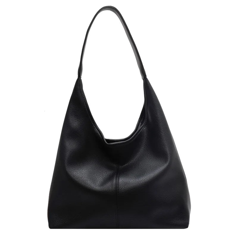Large Capacity PU Leather Tote Bag Retro Style Women Shoulder Bag