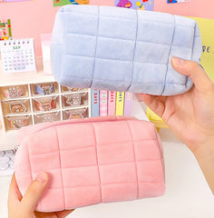 Pink Plush Makeup Bag Pencil Case Student Storage Soft Organizer
