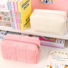 Pink Plush Makeup Bag Pencil Case Student Storage Soft Organizer