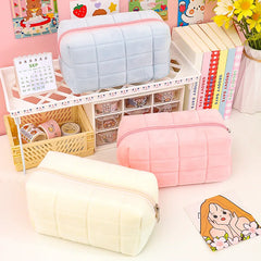 Pink Plush Makeup Bag Pencil Case Student Storage Soft Organizer