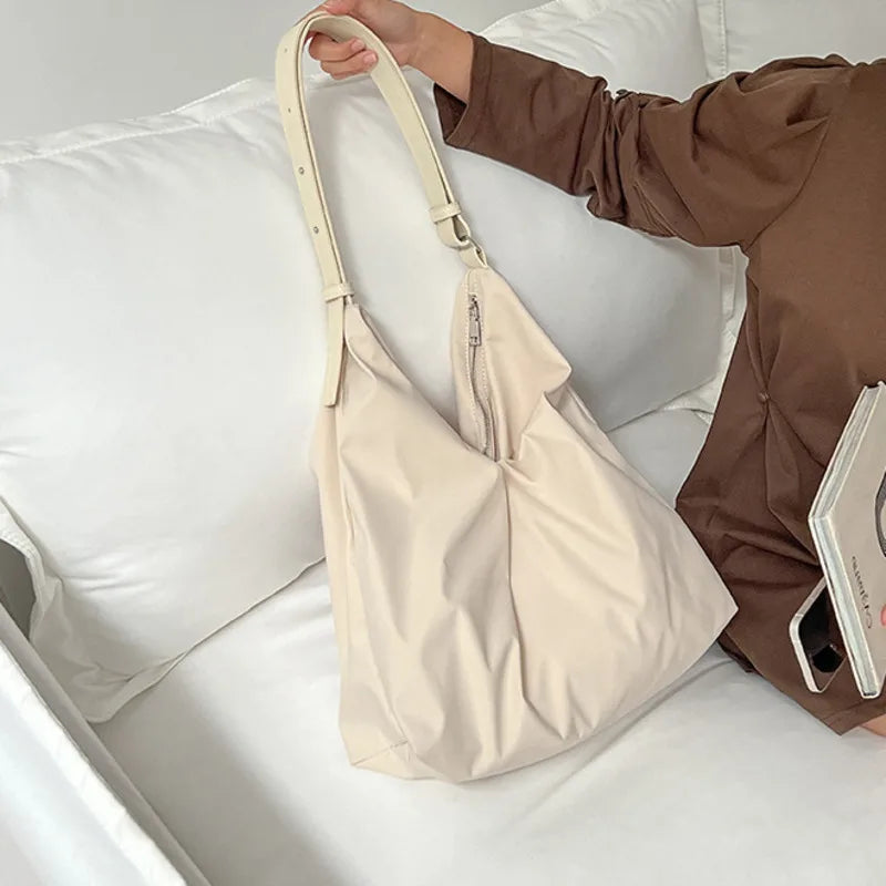 Large Capacity Pleated Nylon Crossbody Bags Vintage Solid Handbags