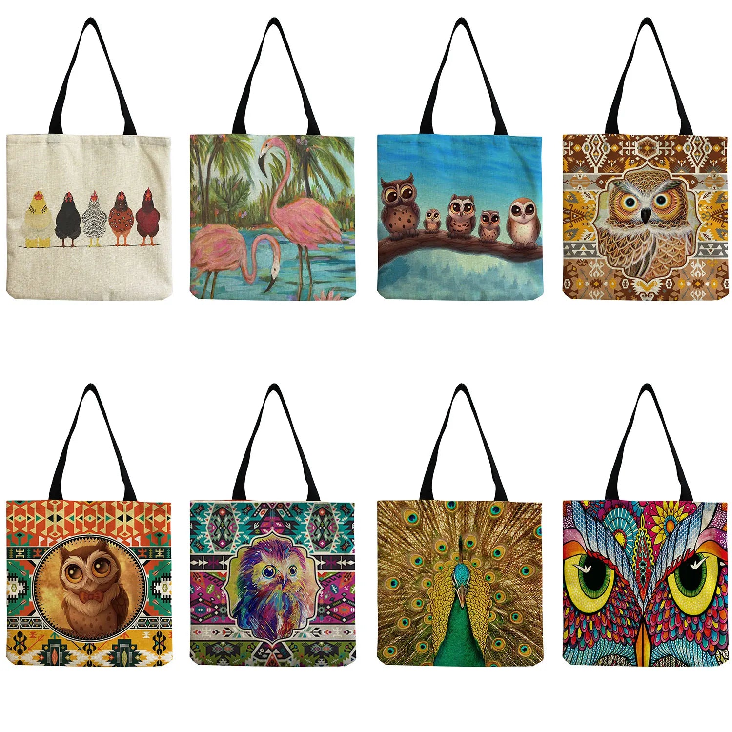 Large Capacity Owl Print Tote Bag - Eco Friendly