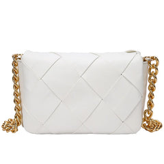 Large Capacity PU Braided Women's Shoulder Bag Thick Chain Casual Small Square B