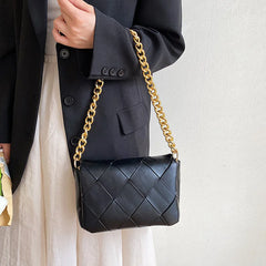 Large Capacity PU Braided Women's Shoulder Bag Thick Chain Casual Small Square B