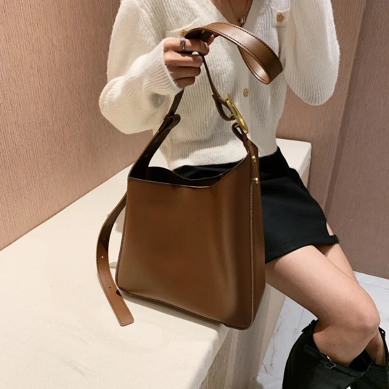 Large Capacity PU Leather Shoulder Bucket Bags for Women