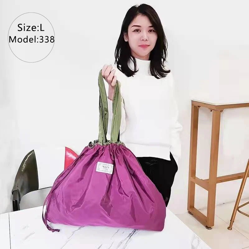 Large Capacity Reusable Foldable Shopping Bag Drawstring Grocery Bag