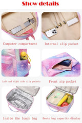 Large-Capacity School Backpack With Lunch Box for Girls Kids Travel Bag