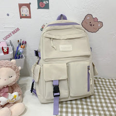 Large Capacity School Student Backpacks Solid Girls Canvas Shoulder Bag