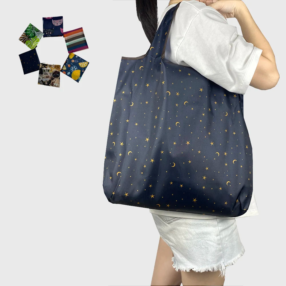 Large Capacity Shopping Bag Reusable Folding Tote Bag Cartoon Grocery Bag