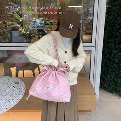 Large Capacity Shopping Bag Women Solid Drawstring Foldable Shoulder Bags