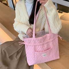 Large Capacity Shopping Bag Women Solid Drawstring Foldable Shoulder Bags