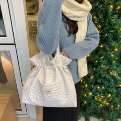 Large Capacity Shopping Bag Women Solid Drawstring Foldable Shoulder Bags