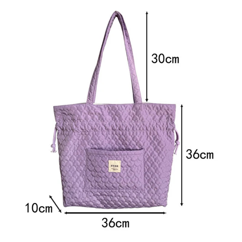 Large Capacity Shopping Bag Women Solid Drawstring Foldable Shoulder Bags