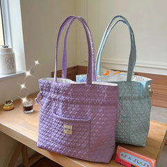 Large Capacity Shopping Bag Women Solid Drawstring Foldable Shoulder Bags