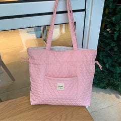 Large Capacity Shopping Bag Women Solid Drawstring Foldable Shoulder Bags