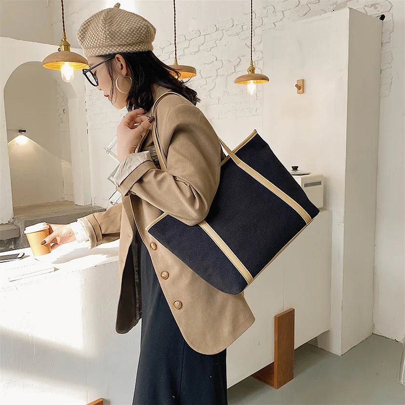 Large Capacity Shoulder Bags Women All Match Canvas Casual Totes Preppy Streetwe
