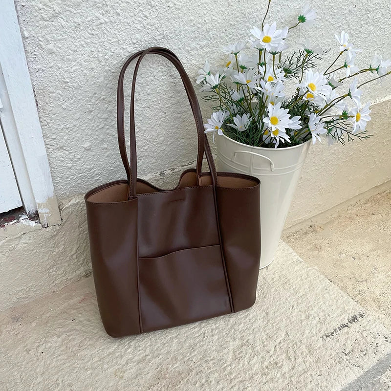 Large Capacity PU Leather Shoulder Bag Women Tote Shopping Travel Bolsa