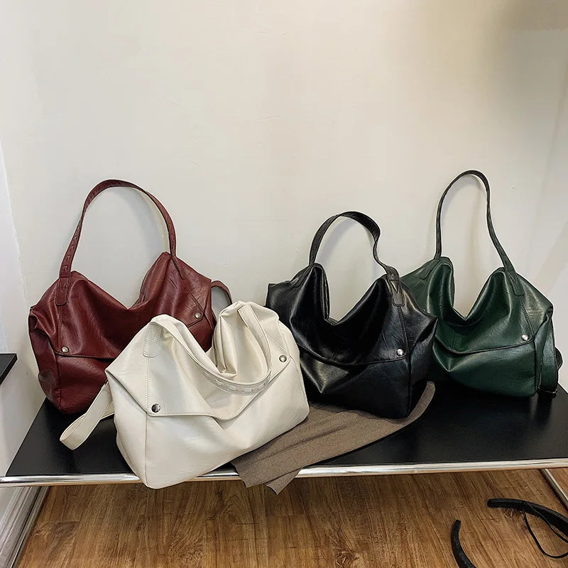 Vintage Big Ladies Crossbody Bag Soft Leather Messenger Bag