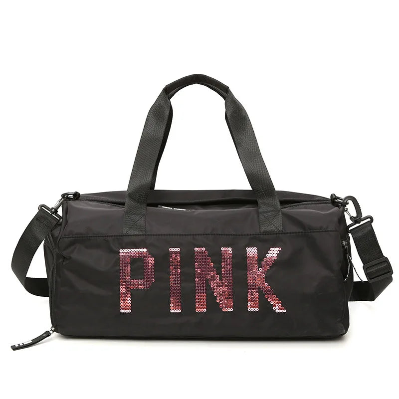 Large Capacity Shoulder Fitness Bag Yoga Duffel Sequin Letter Travel Backpack