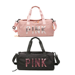 Large Capacity Shoulder Fitness Bag Yoga Duffel Sequin Letter Travel Backpack