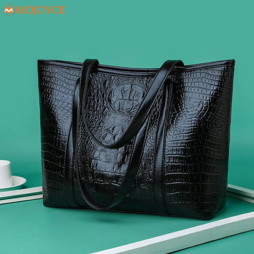 Crocodile Leather Shoulder Shopper Bag for Women