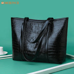 Crocodile Leather Shoulder Shopper Bag for Women