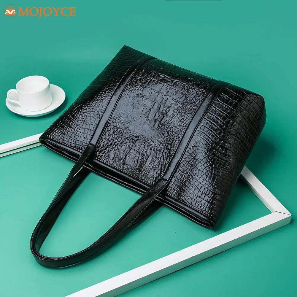 Crocodile Leather Shoulder Shopper Bag for Women