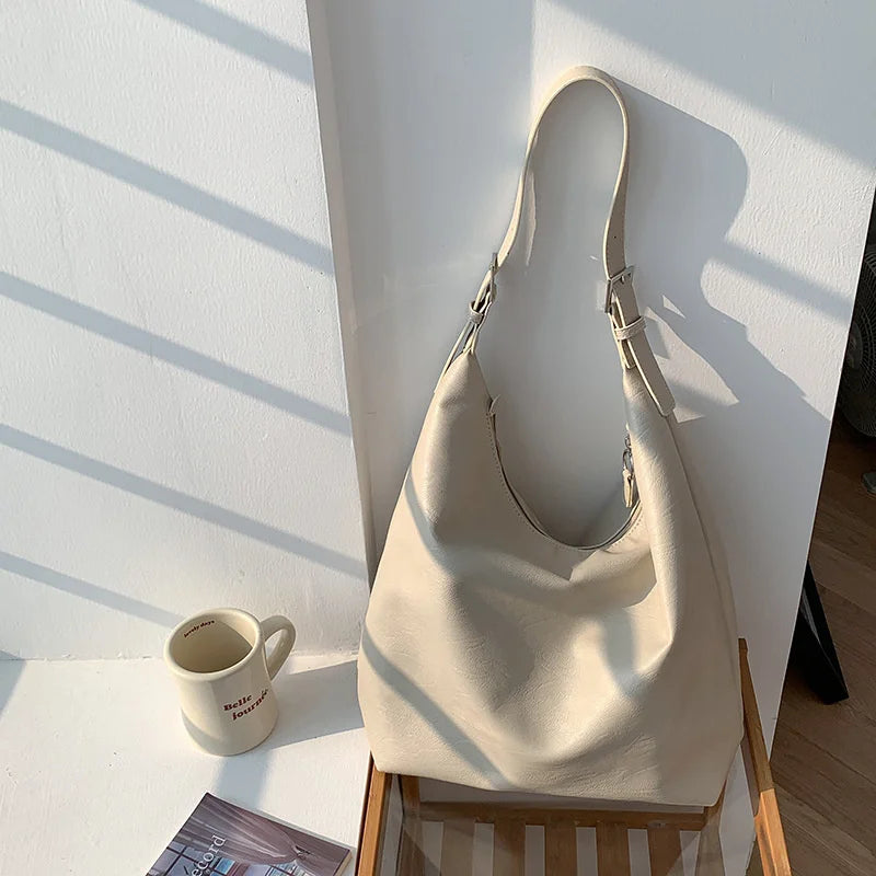 Women's Leather Shoulder Bag with Zipper Closure
