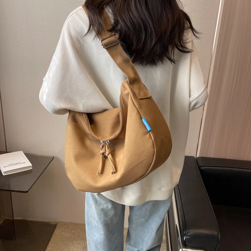 Canvas Crossbody Bags Girls Student Cross-body Schoolbag Solid Shoulder Bag