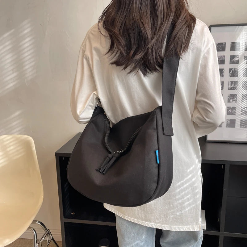 Canvas Crossbody Bags Girls Student Cross-body Schoolbag Solid Shoulder Bag