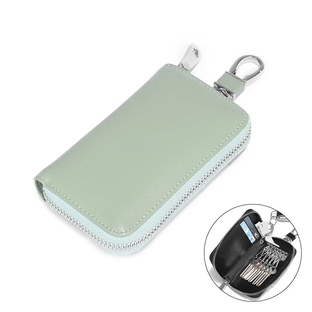 Large Capacity Soft Split Second Layer Cow Leather Car Key Holder