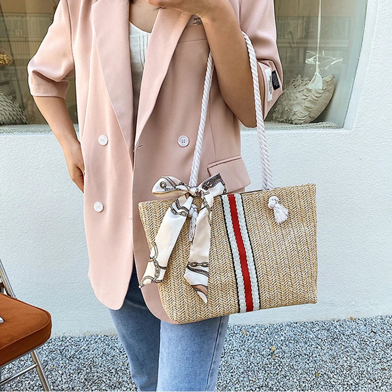 Large Capacity Straw Tote Shoulder Bag for Women Summer