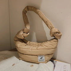 Soft Bucket Shoulder Bag for Women Shopper Space Pad Cotton Feather