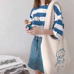 Soft Shopping Bags School Bag for Girls Women Lamb Fabric Shoulder Bag Fluffy Fu