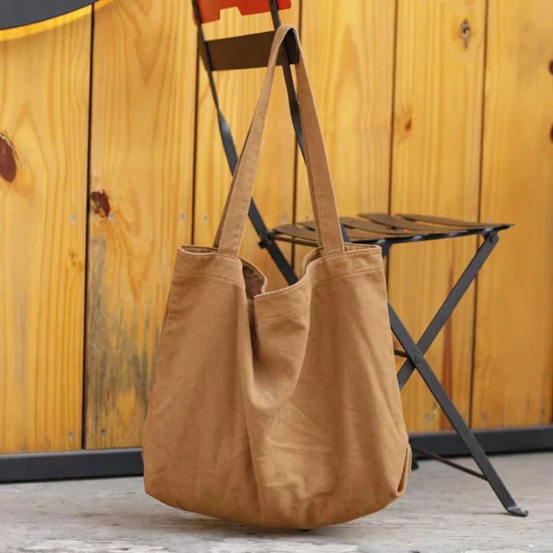 Solid Canvas Shopping Tote Bag Large Capacity