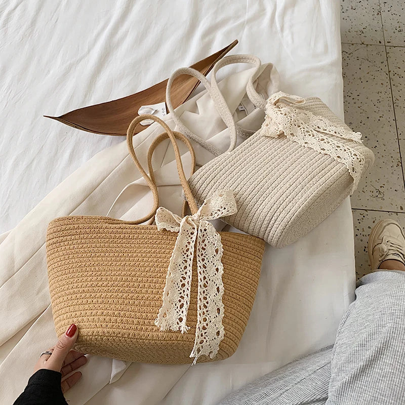 Straw Bucket Bag for Women Large Capacity Summer Beach Handbag