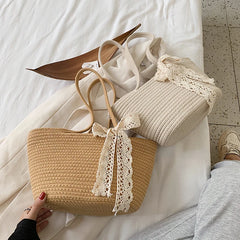 Straw Bucket Bag for Women Large Capacity Summer Beach Handbag