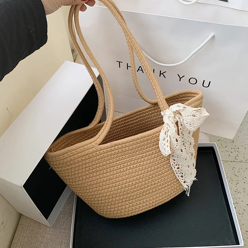 Straw Bucket Bag for Women Large Capacity Summer Beach Handbag