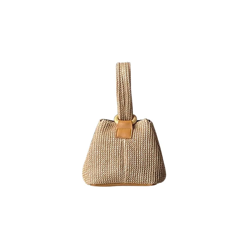 Large Straw Woven Bucket Bag for Women Chain Shoulder Bag