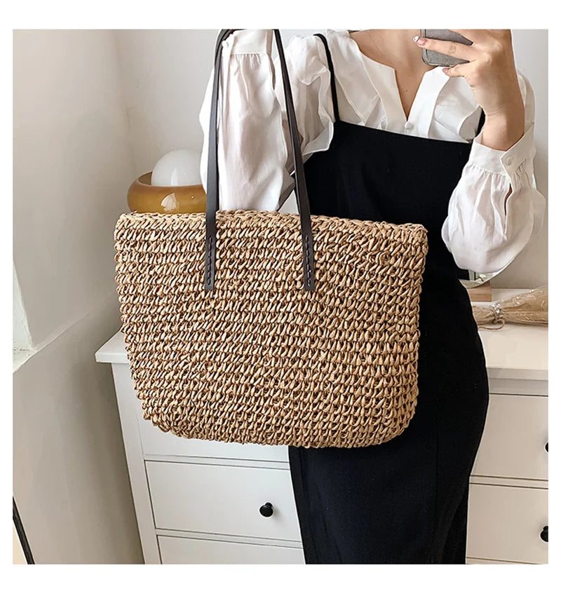 Straw-woven Beach Tote Handbag Shoulder Bag Large Capacity Women Lady Girl