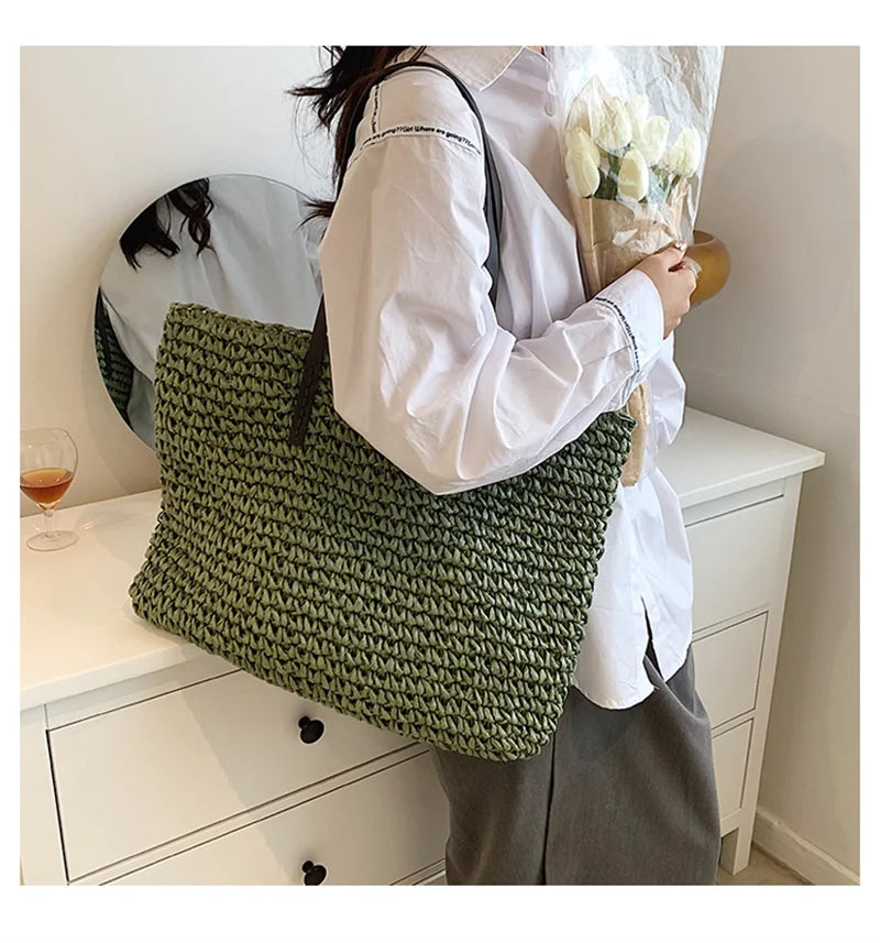 Straw-woven Beach Tote Handbag Shoulder Bag Large Capacity Women Lady Girl